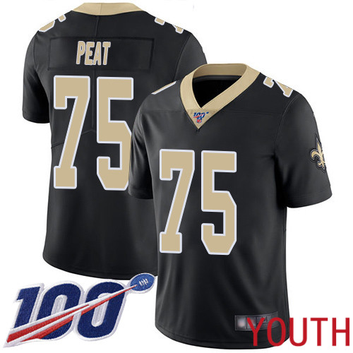 New Orleans Saints Limited Black Youth Andrus Peat Home Jersey NFL Football #75 100th Season Vapor Untouchable Jersey